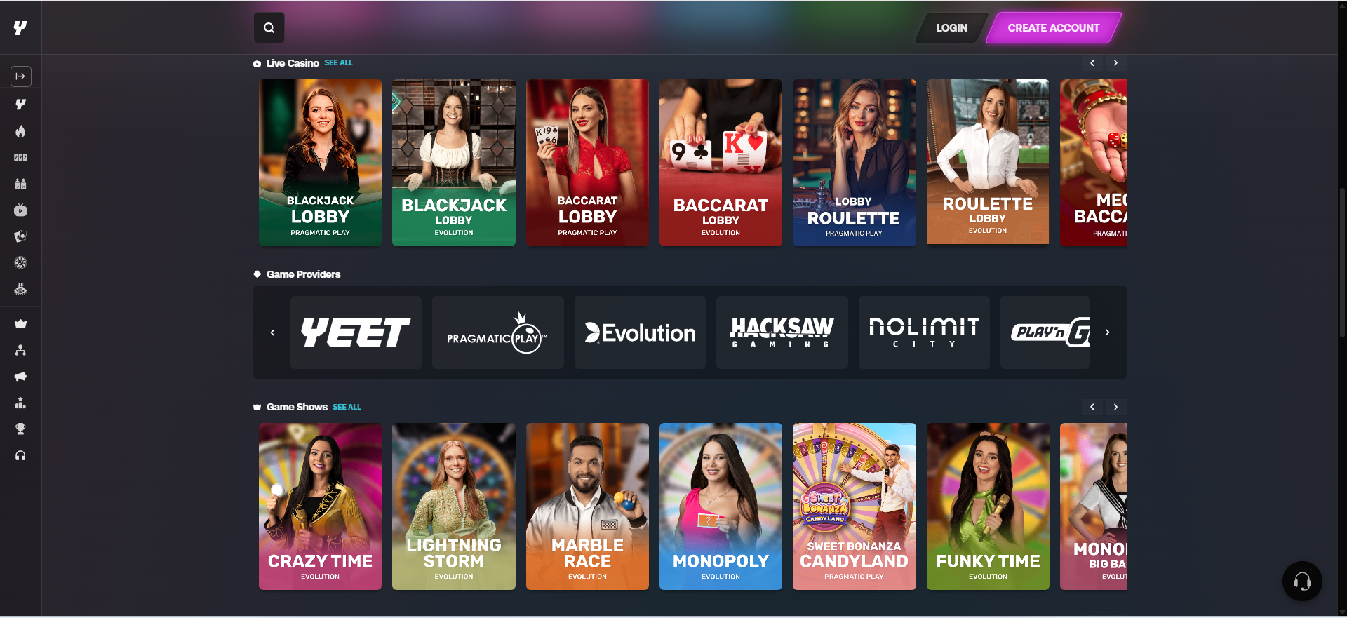 yeet casino crypto games listing