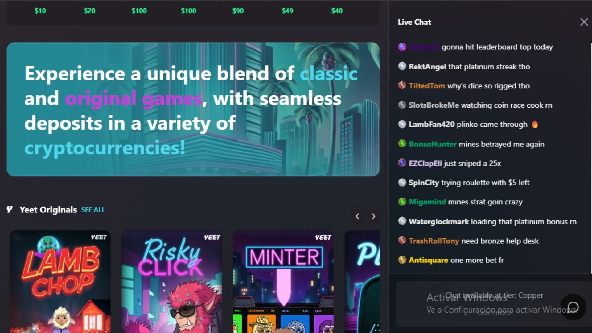Yeet Casino Live Chat - Screenshot