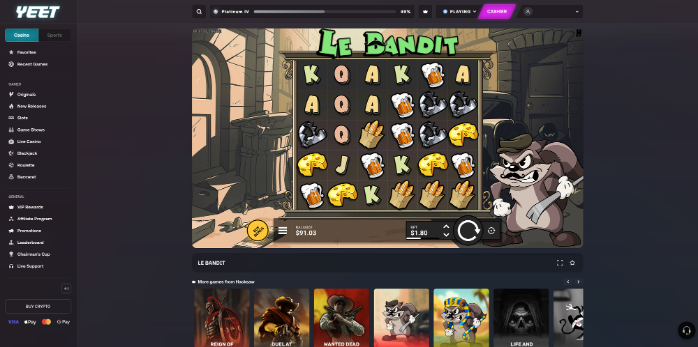 Yeet Crypto Casino Slot - Le Bandit (High Volatility)