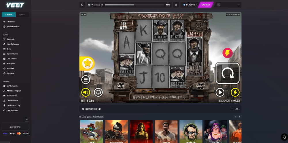Yeet Crypto Casino Slot - Tombstone RIP (Good RTP)