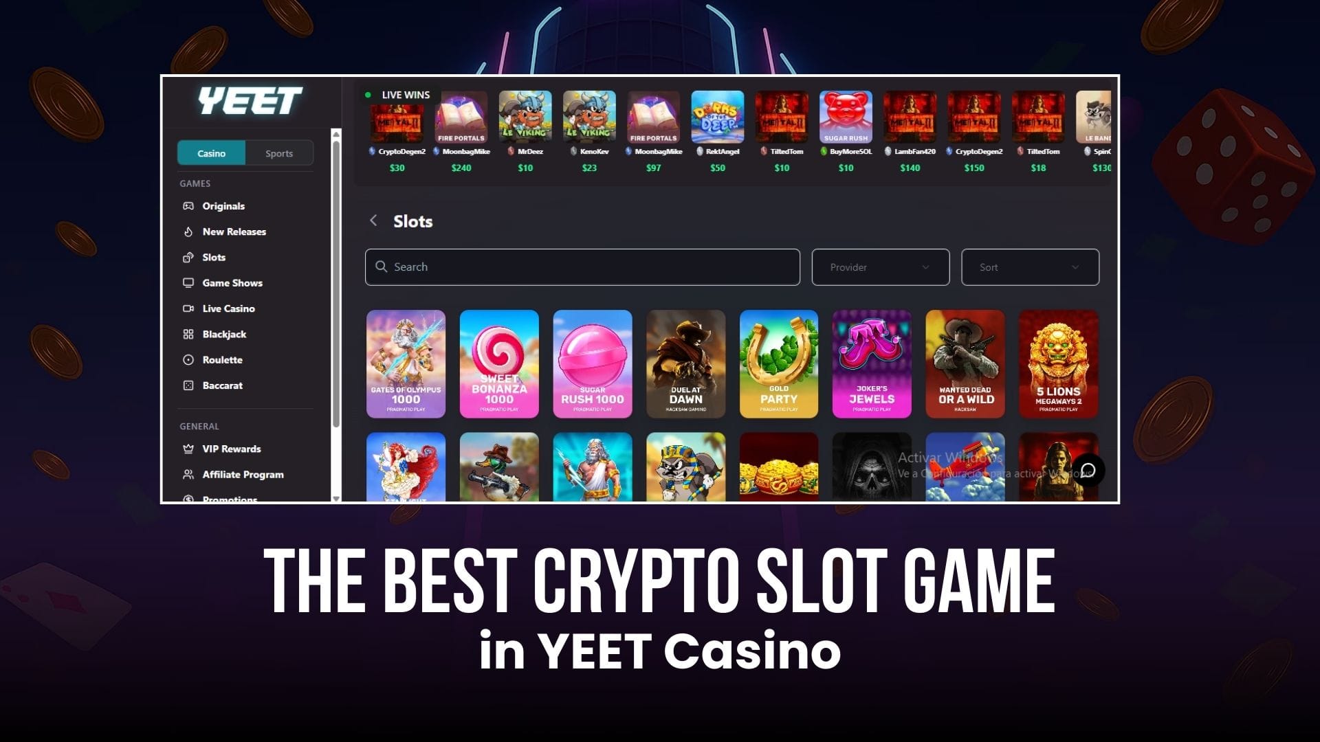graphic for article The Best Crypto Slot Game in Yeet Casino